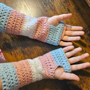 Crochet Trans Pride Fingerless Gloves