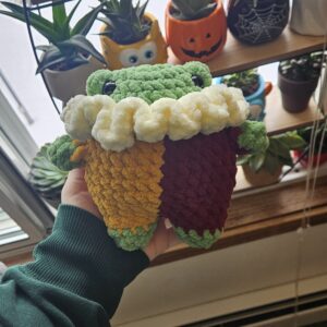Crochet clown frog plush