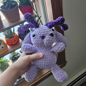 Crochet purple alien bunny plush